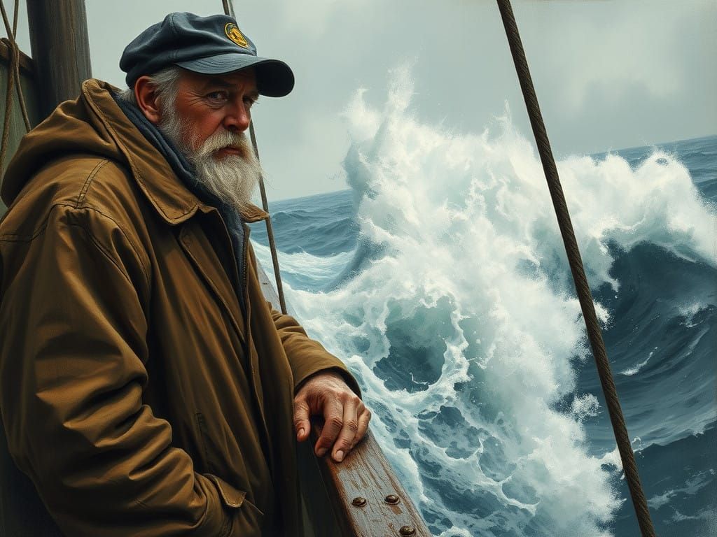 Fisherman Battling a Ruthless Storm at Sea