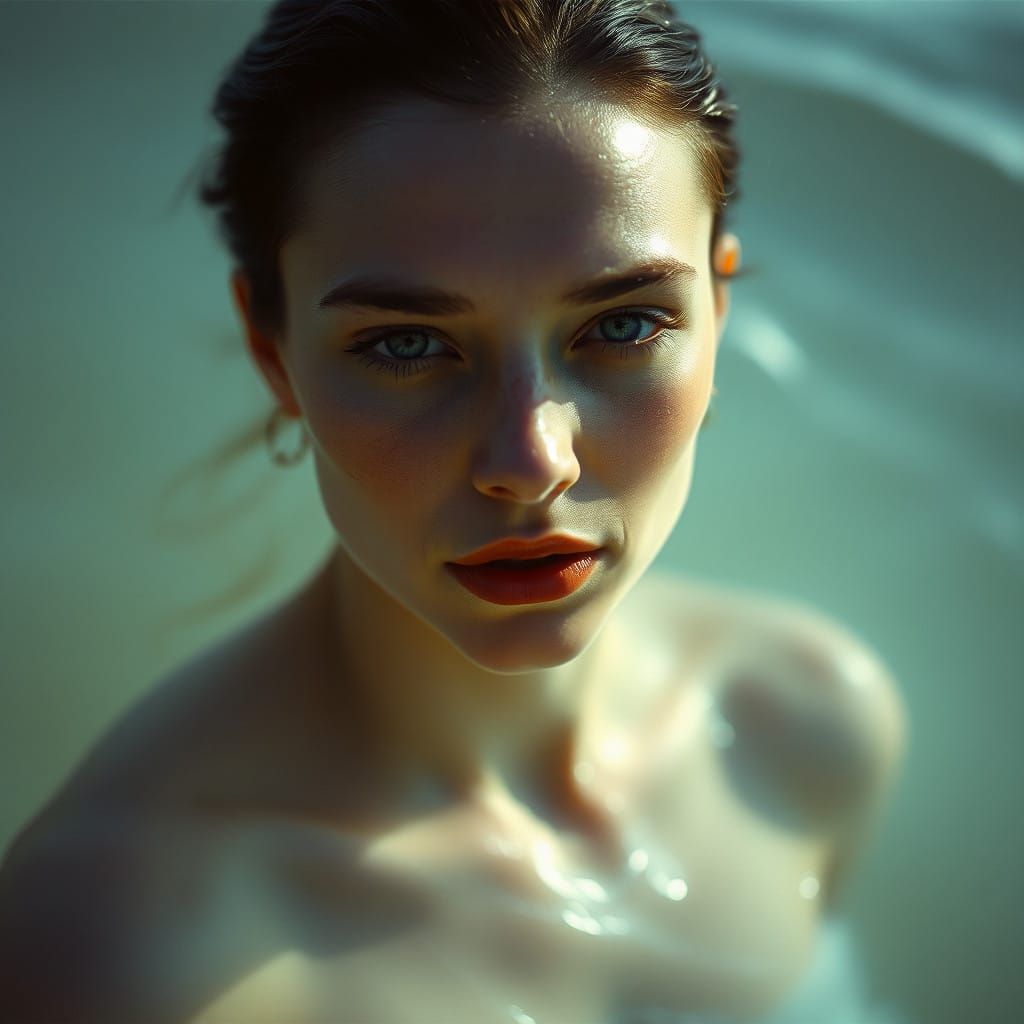 Ethereal Woman With Water-Like Skin in Cinematic Style