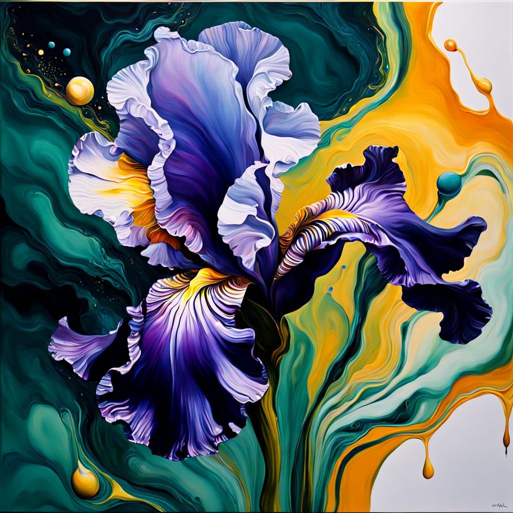 Surreal Floral Painting with Liquid Pigment Ripples