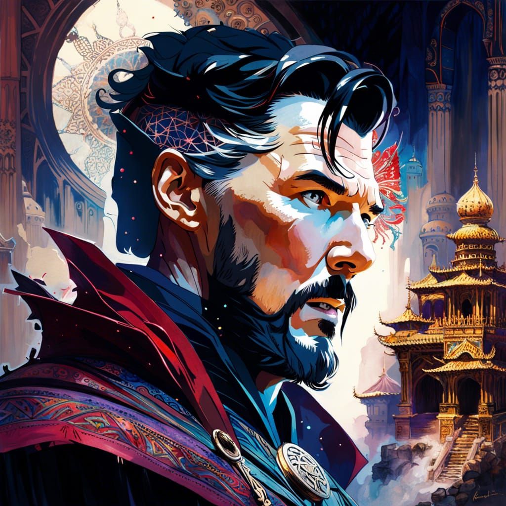 Doctor Strange Double Exposure Portrait in Dark Fantasy Styl...