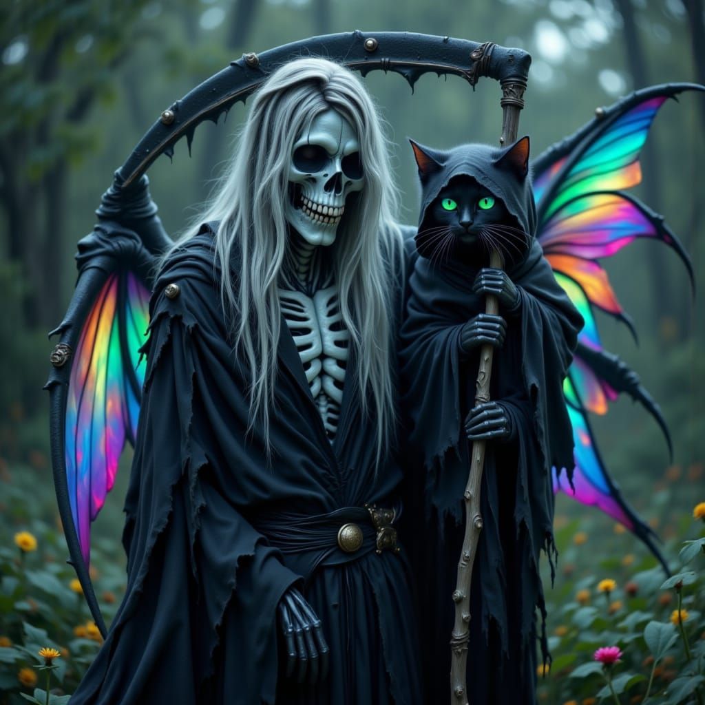 Grim Reaper and Kitten with Prismatic Wings