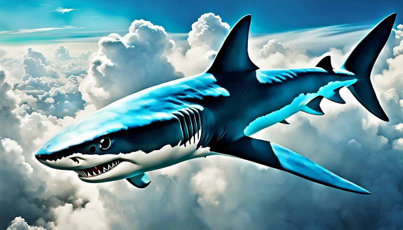 Cute Shark Flying in Ethereal Clouds