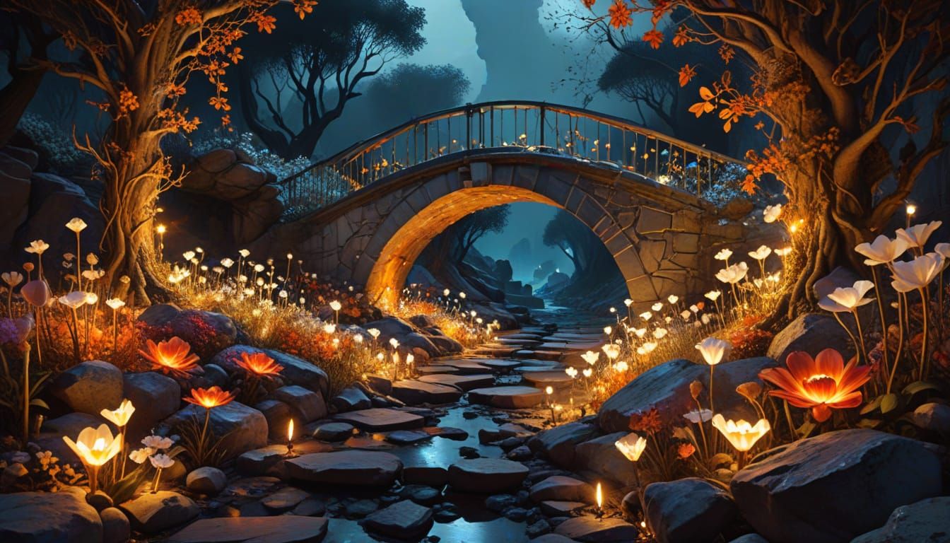 Dreamlike Bridge of White Bones in Vibrant Colors
