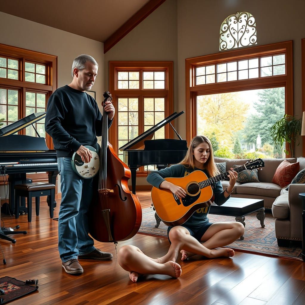 Warm Duo Performance in a Cozy Music Room
