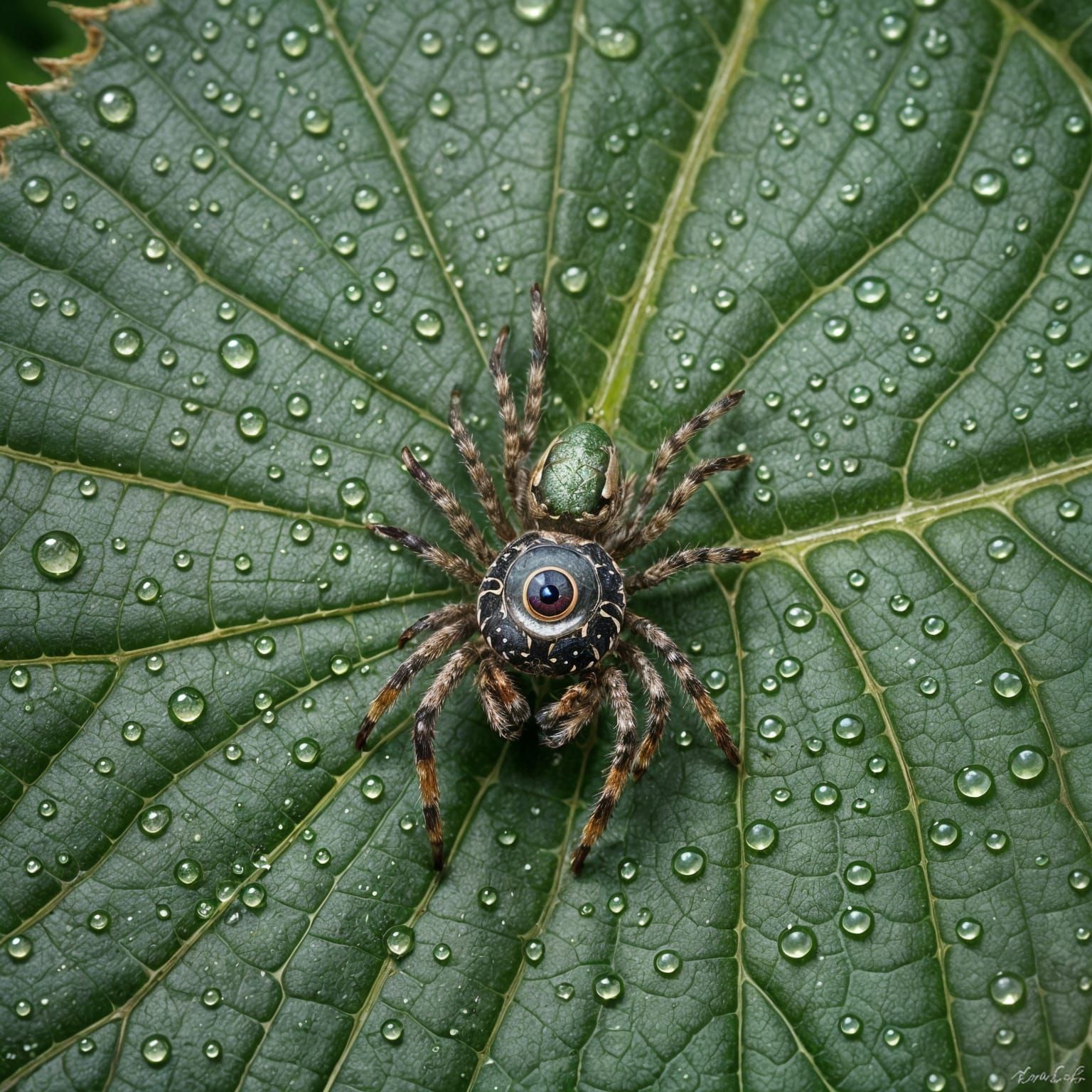 Macro Spider Eye Resting on Leaf