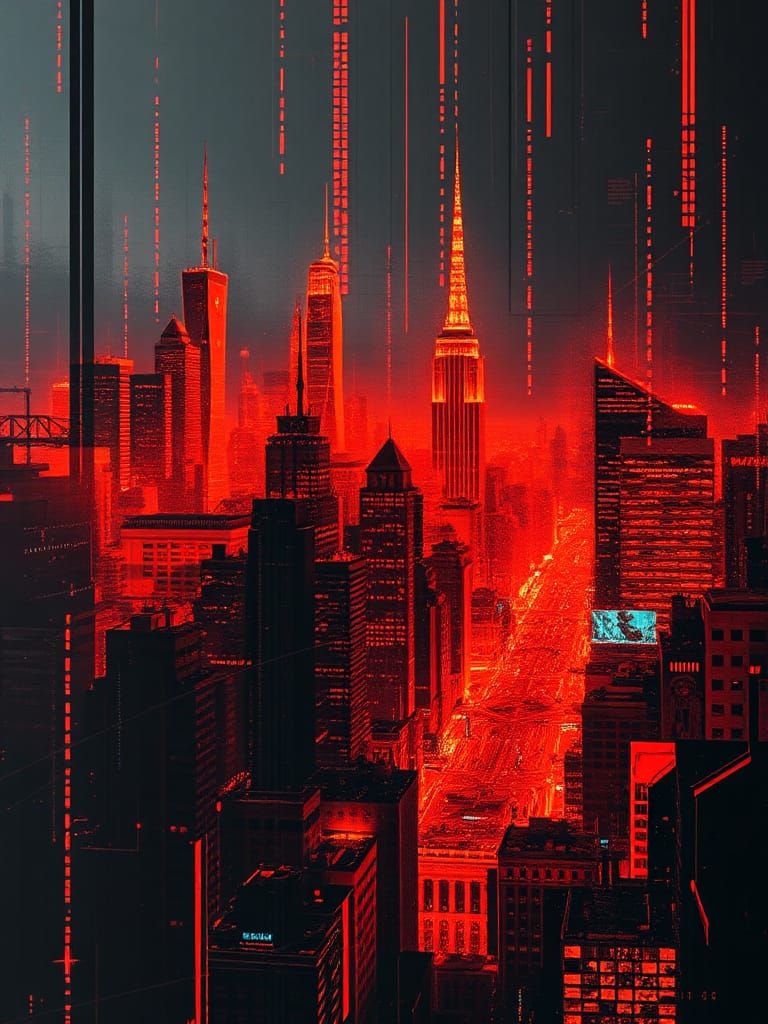 Cyberpunk Cityscape in Digital Decay