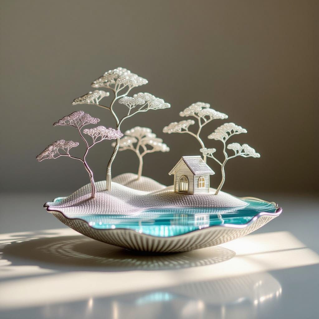 Wire Art Island Sculpture: Tranquil Dreamscape