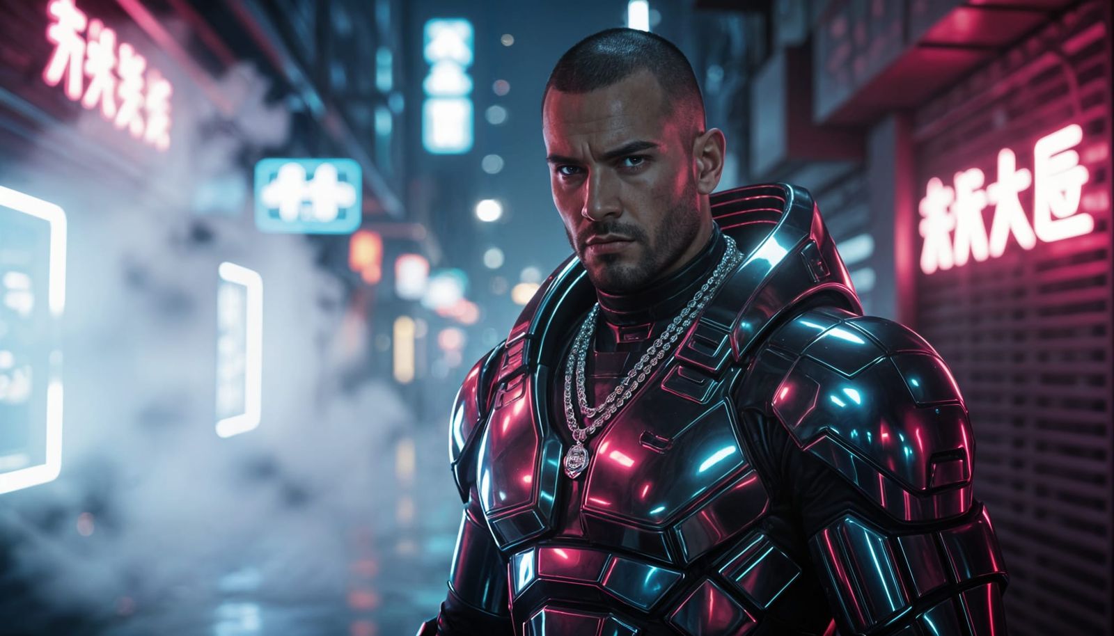 Cyberpunk Spaceman in Neon Alley: Photorealistic Portrait