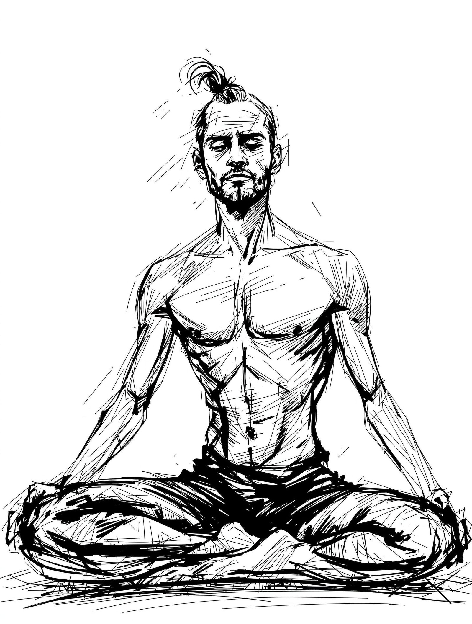 Dynamic Black and White Sketch of a Graceful Yogi