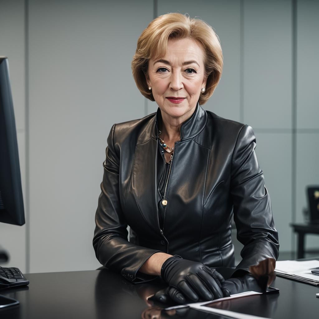 Businesswoman in Leather Suit: Corporate Portrait Photograph...