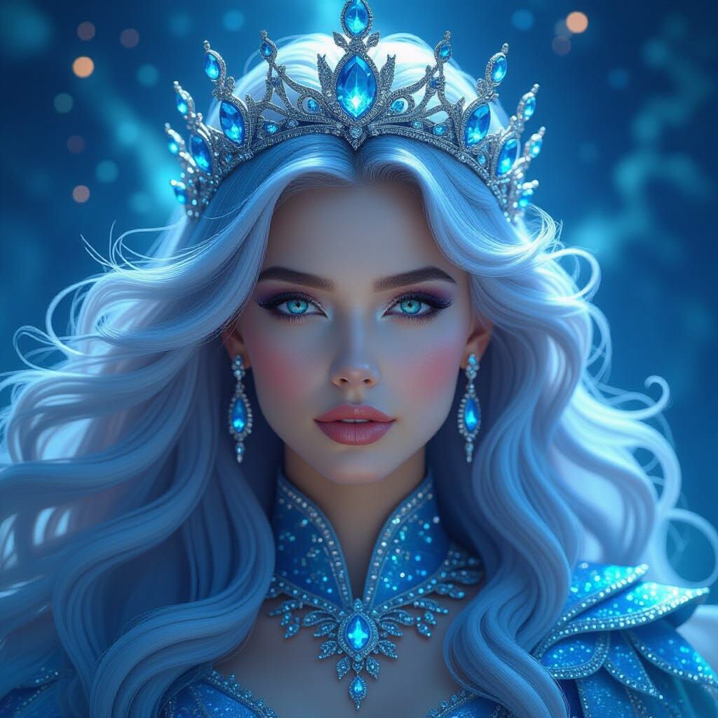 Futuristic Queen with Nebula Hair in Art Nouveau Style