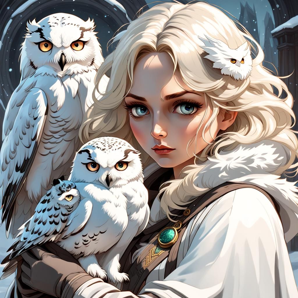 Dreamy Girl with Owl: Hyperdetailed Portrait