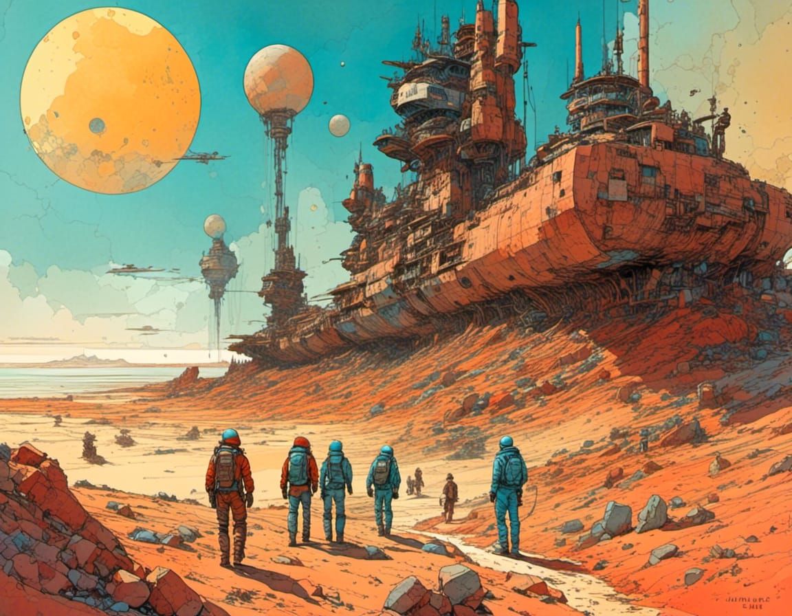 Moebius Style Landing Craft on Alien Planet