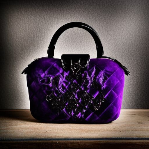 Modern Gothic handbag with purple velvet with black velvet a...