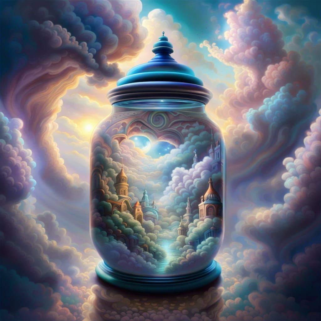 Glowing Clouds in a Jar: 3D Fantasy Scene