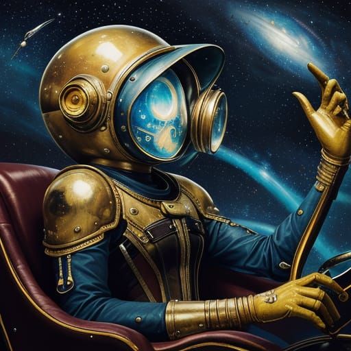 Surrealist Astronaut Blasts Off into a Starry Night Sky in a...