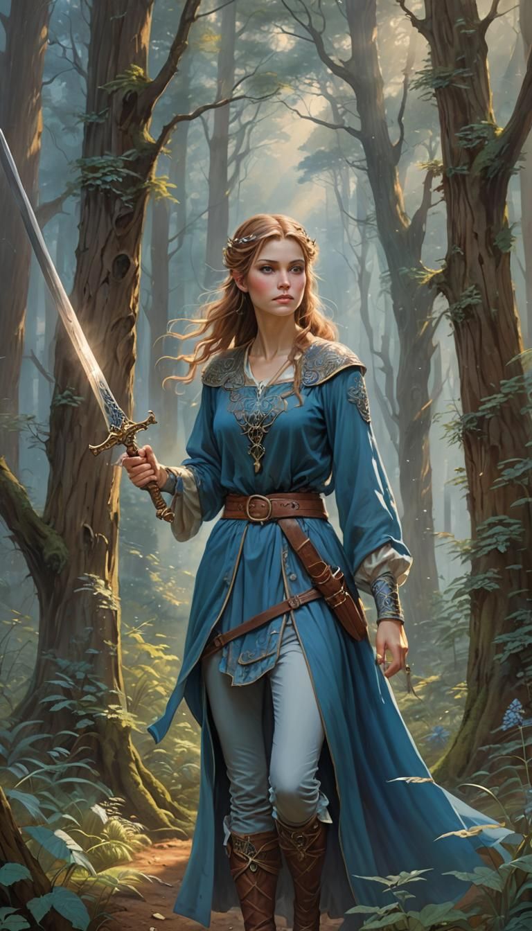 Ethereal Faerie Woman in Redwood Forest, Fantasy Art