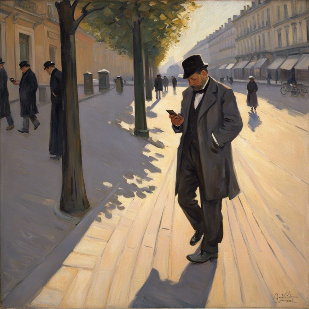Man with Smartphone: Impressionistic Street Scene