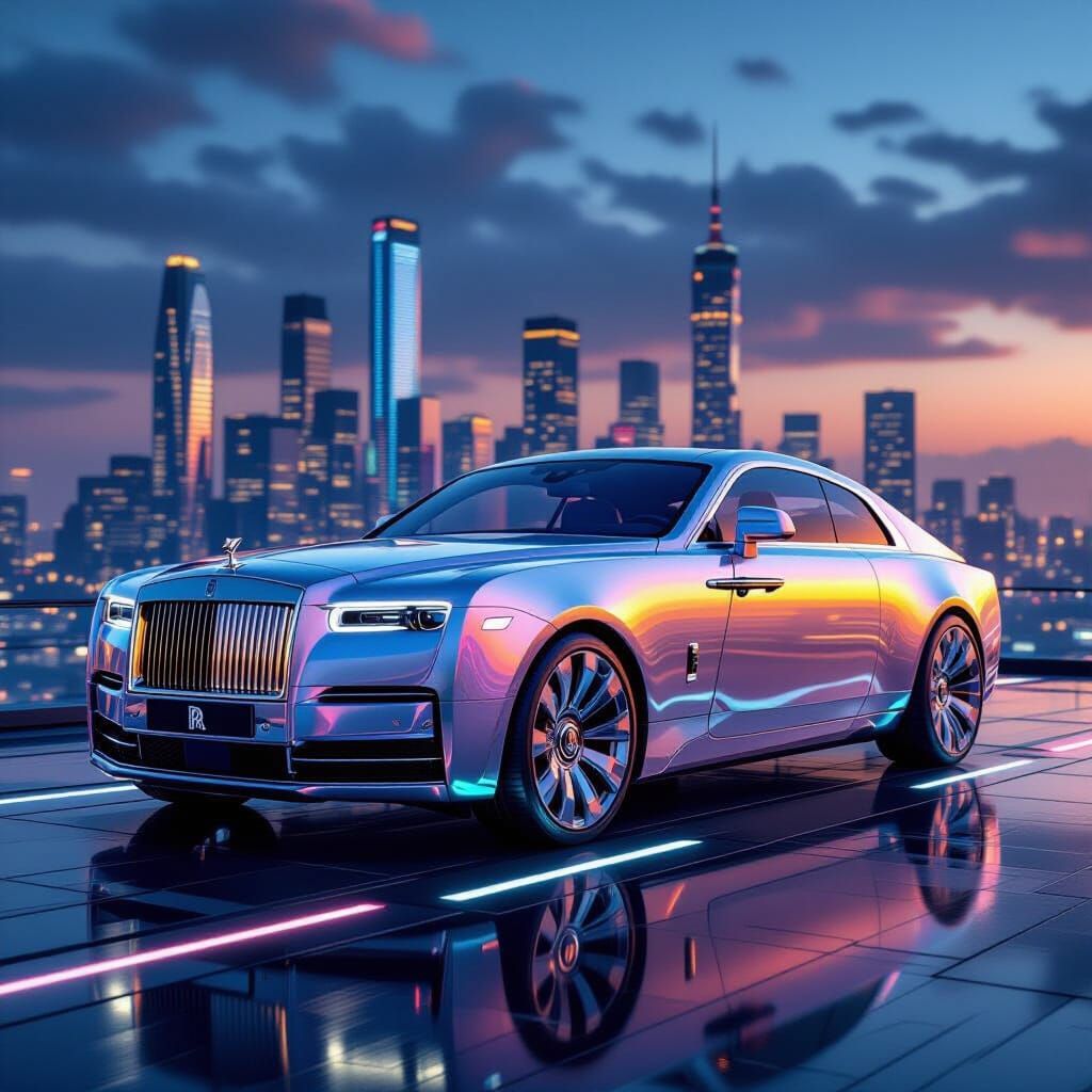 Futuristic Rolls Royce Concept in Cyberpunk Metropolis