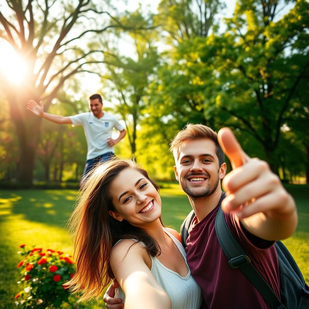Soccer Player Photobombs Couple's Selfie in Park