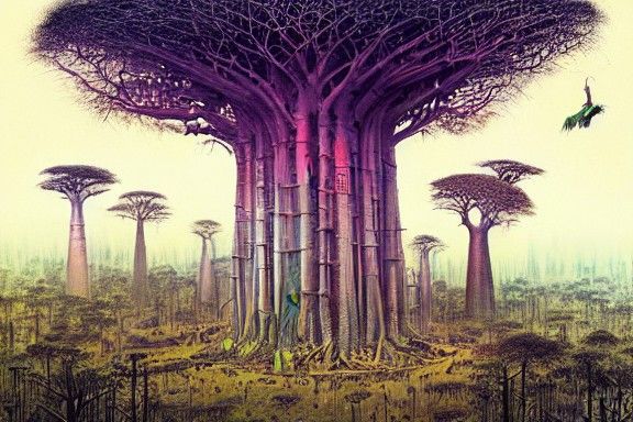 Hyperdetailed Baobab Forest in Gothic Art Style