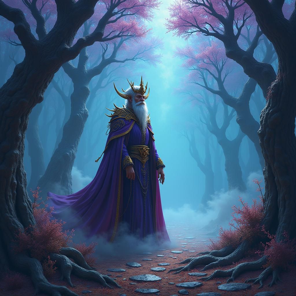 Mystical Wizard in Ethereal Forest: Fantasy Concept Art