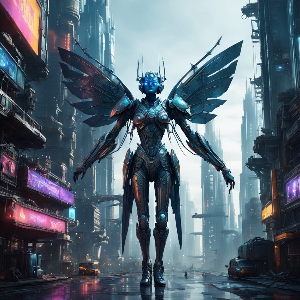 Regal Fairy in Cyberpunk Metropolis