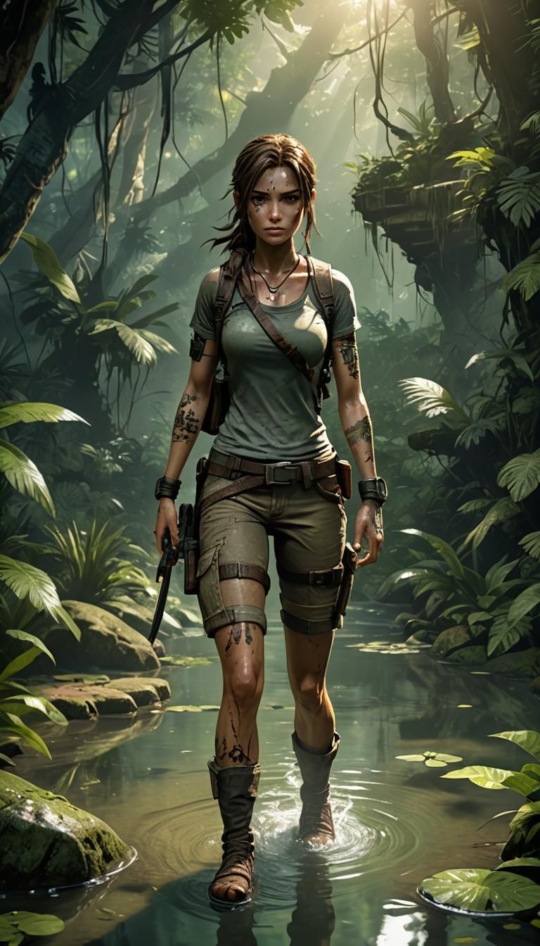 Anime Tomb Raider in Rainforest: Cell-Shaded Style