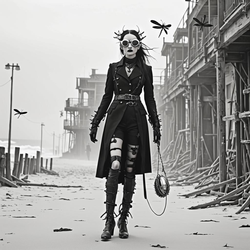 Gothic Beach Model in Black and White Photography