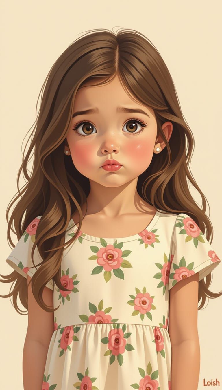 Girl with Brown Hair in Matte Painting Style