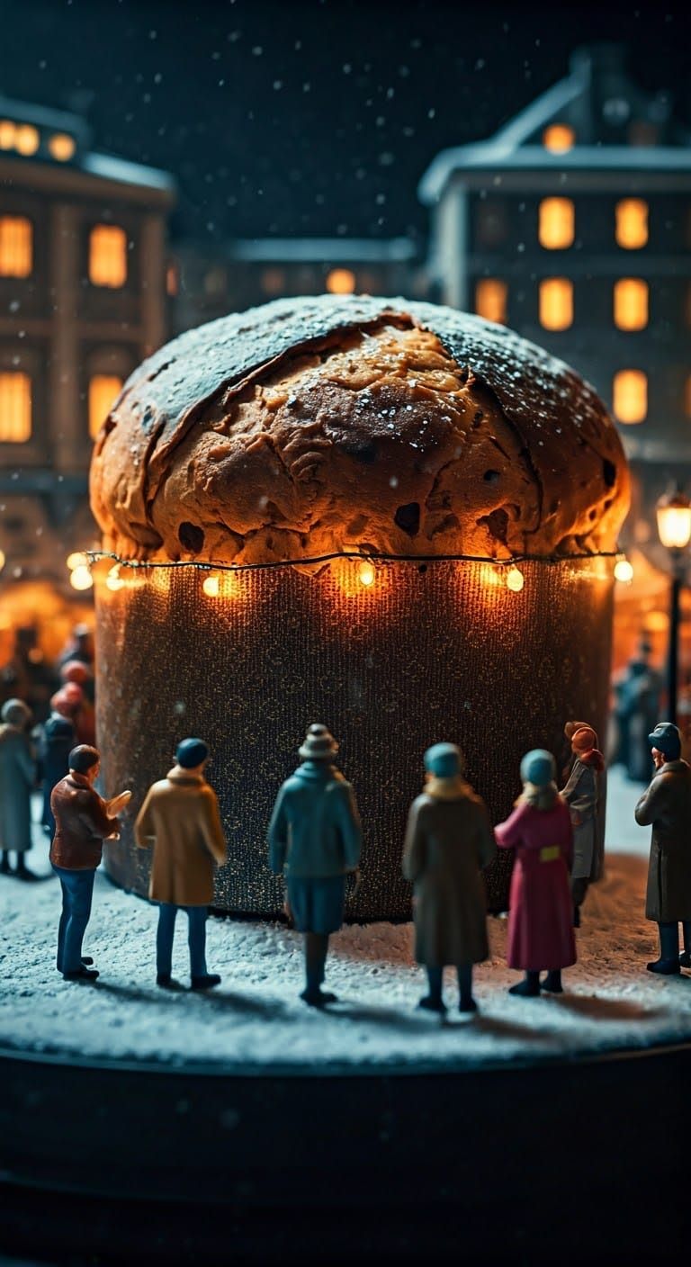 Christmas Market Diorama Inside a Panettone Model