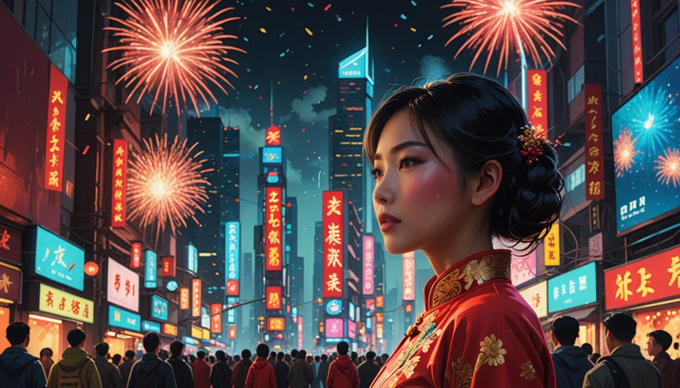 New Year's Eve Celebration in City Skyline