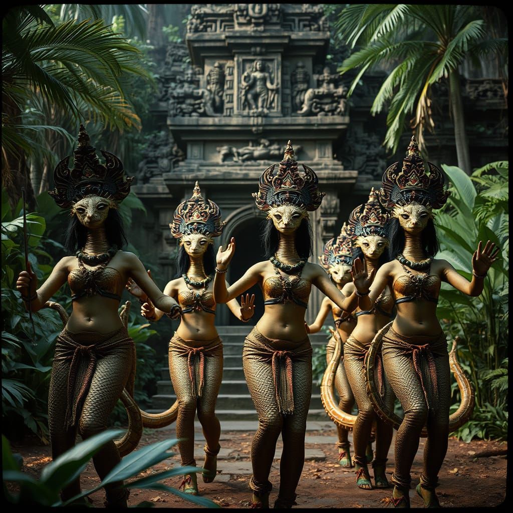 Hindu Snake Women Dance at Ancient Jungle Temple