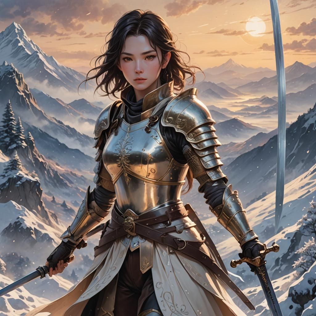 Serene Snowlit Anime Warrior