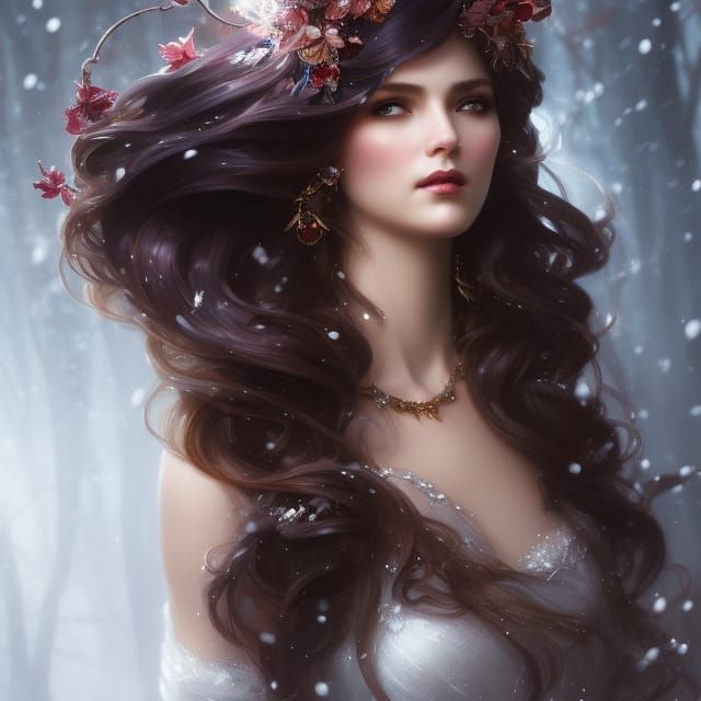 Beautiful Winter Fairy Portrait in Art Nouveau Style