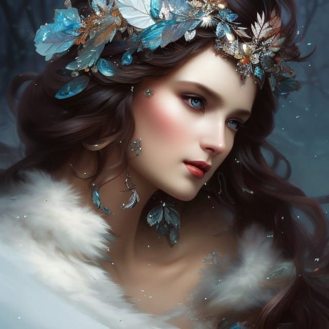 Beautiful Winter Fairy Portrait in Art Nouveau Style