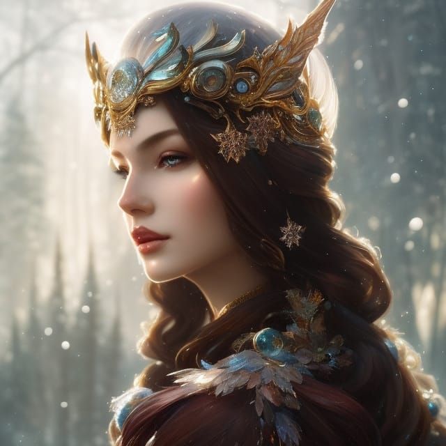 Beautiful Winter Fairy Portrait in Art Nouveau Style