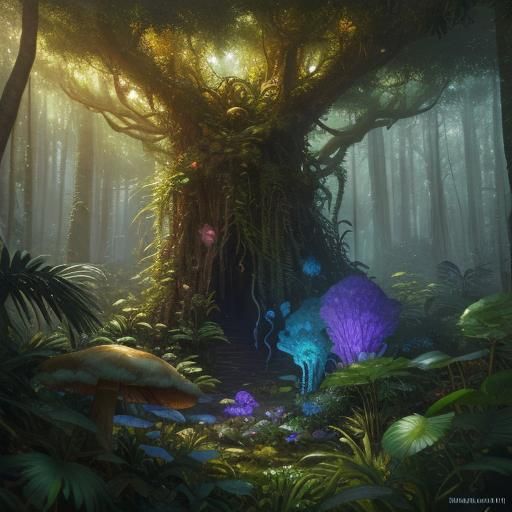 Surreal Forest with Rabbit Creature, Fantasy Concept Art