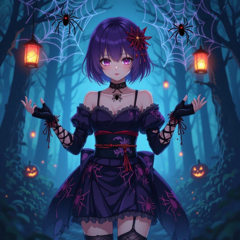 Gothic Anime Girl in Haunted Forest