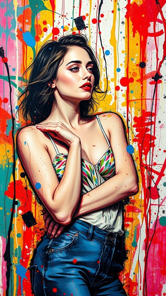 Abstract Splatter Painting with Woman in Expressionist Style