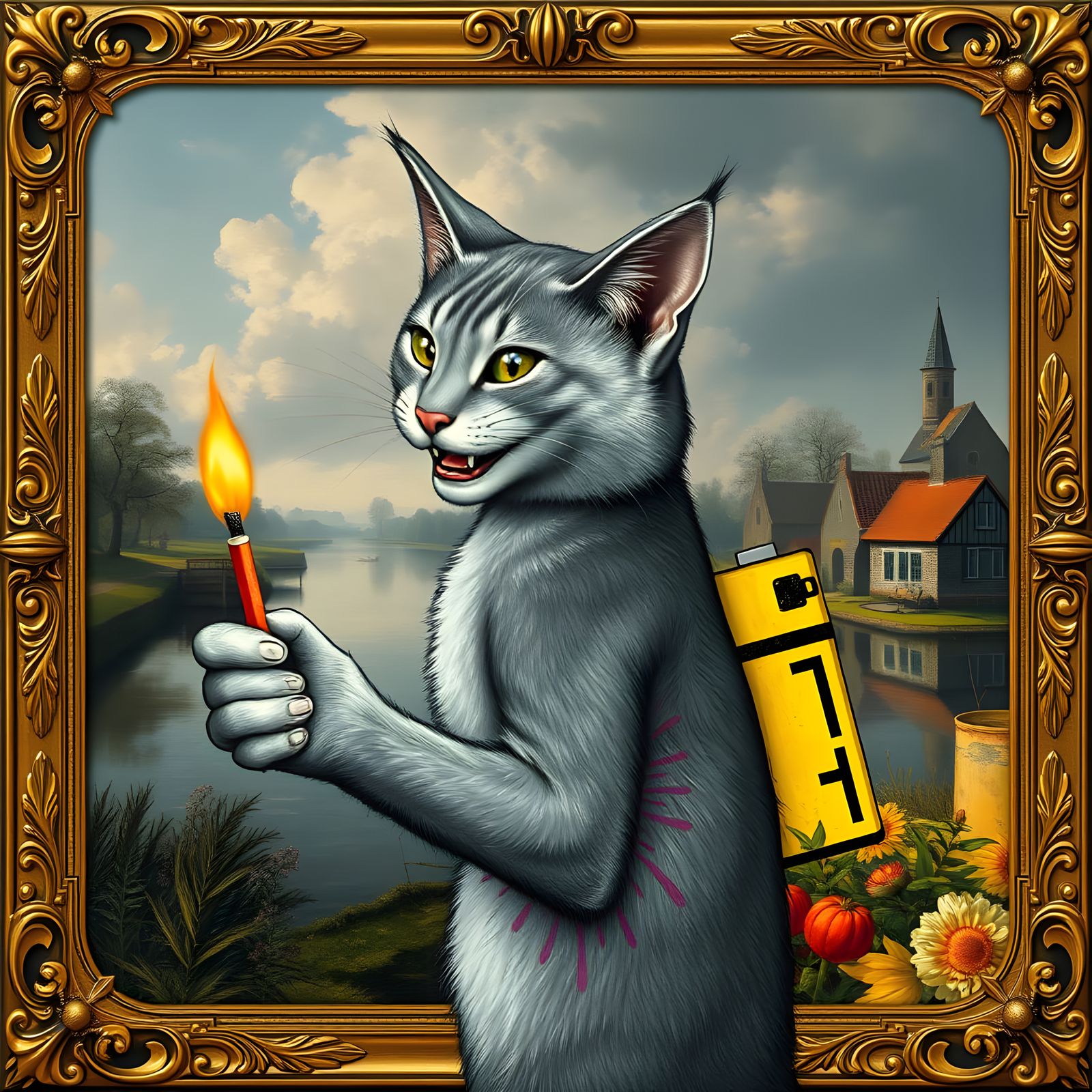 Tom Cat in a 17th-Century Dutch Landscape, Graffiti Style