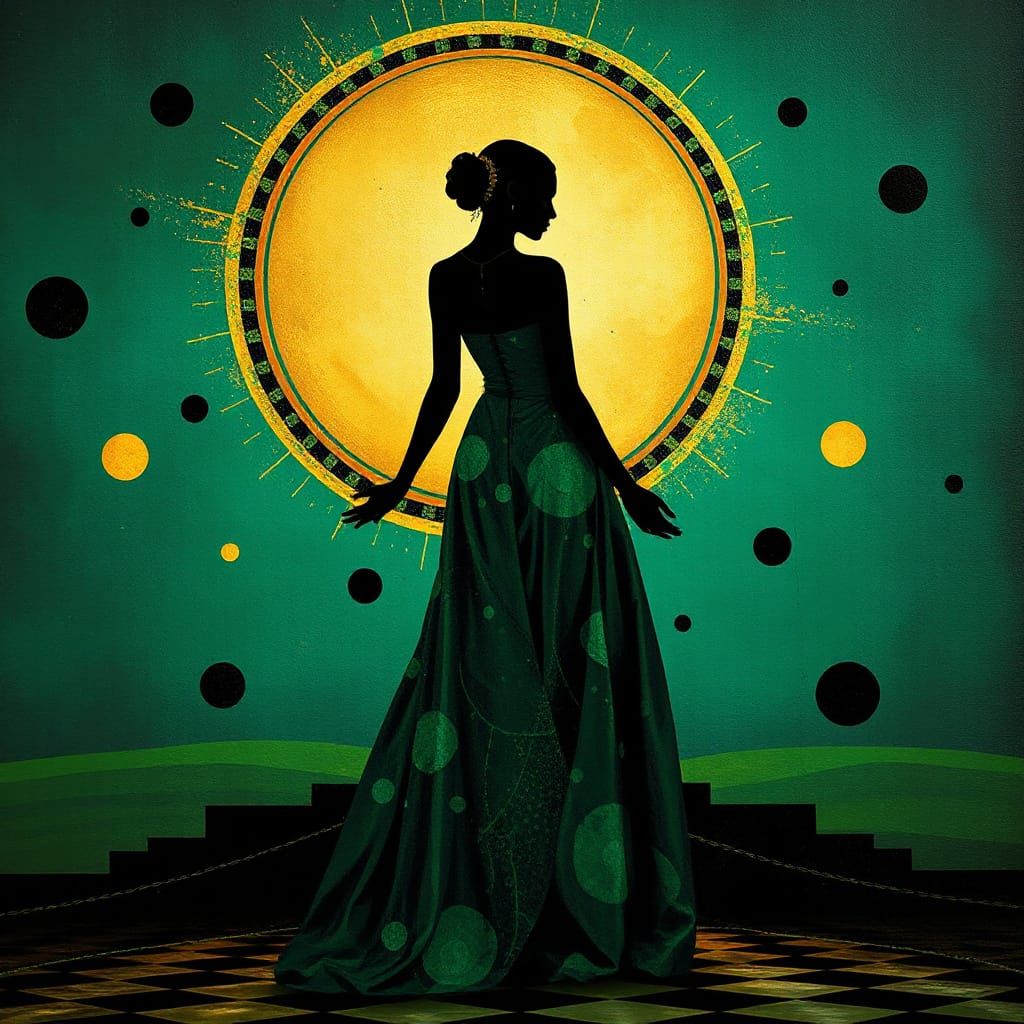 Glamorous Female Silhouette Under a Brilliant Full Moon