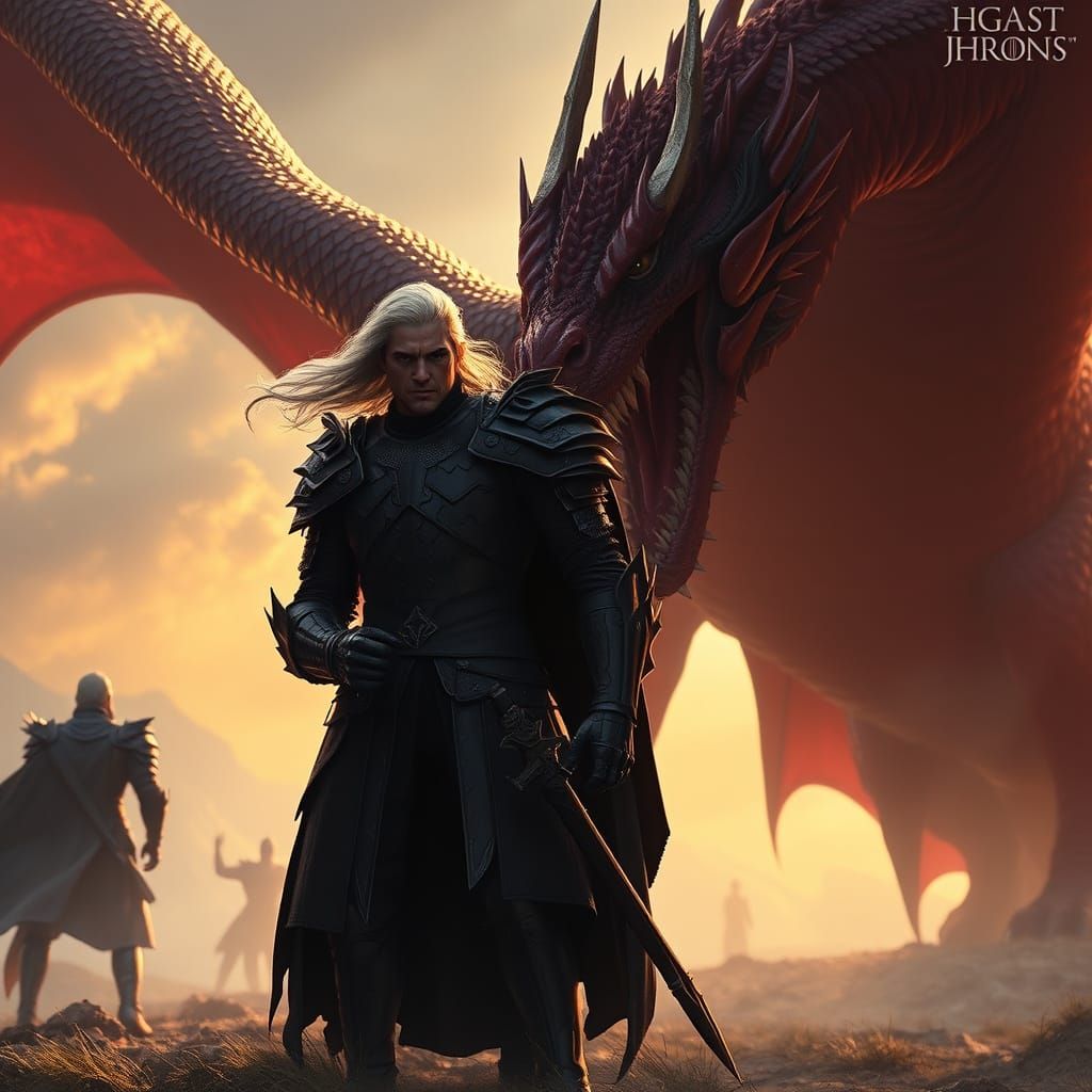 Daemon Targaryen and Red Dragon on Battlefield