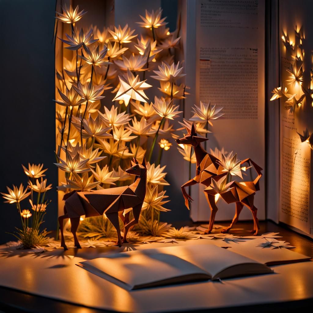 Luminous Origami Diorama with Intricate Details