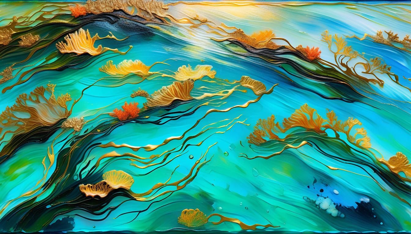 Enchanted Coral Reef: Impressionist Painting with Golden Lig...