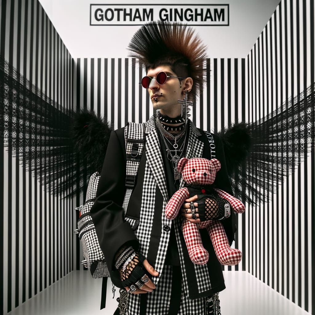 Punk Rebel in Gingham Striped Wings and Red Shades