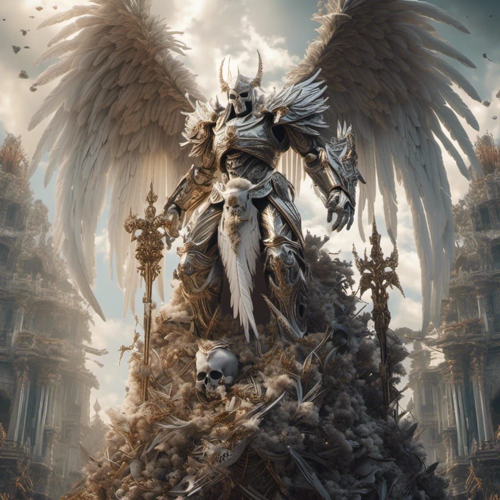 Hyperrealistic Archangel Tyrael with Feather Wings