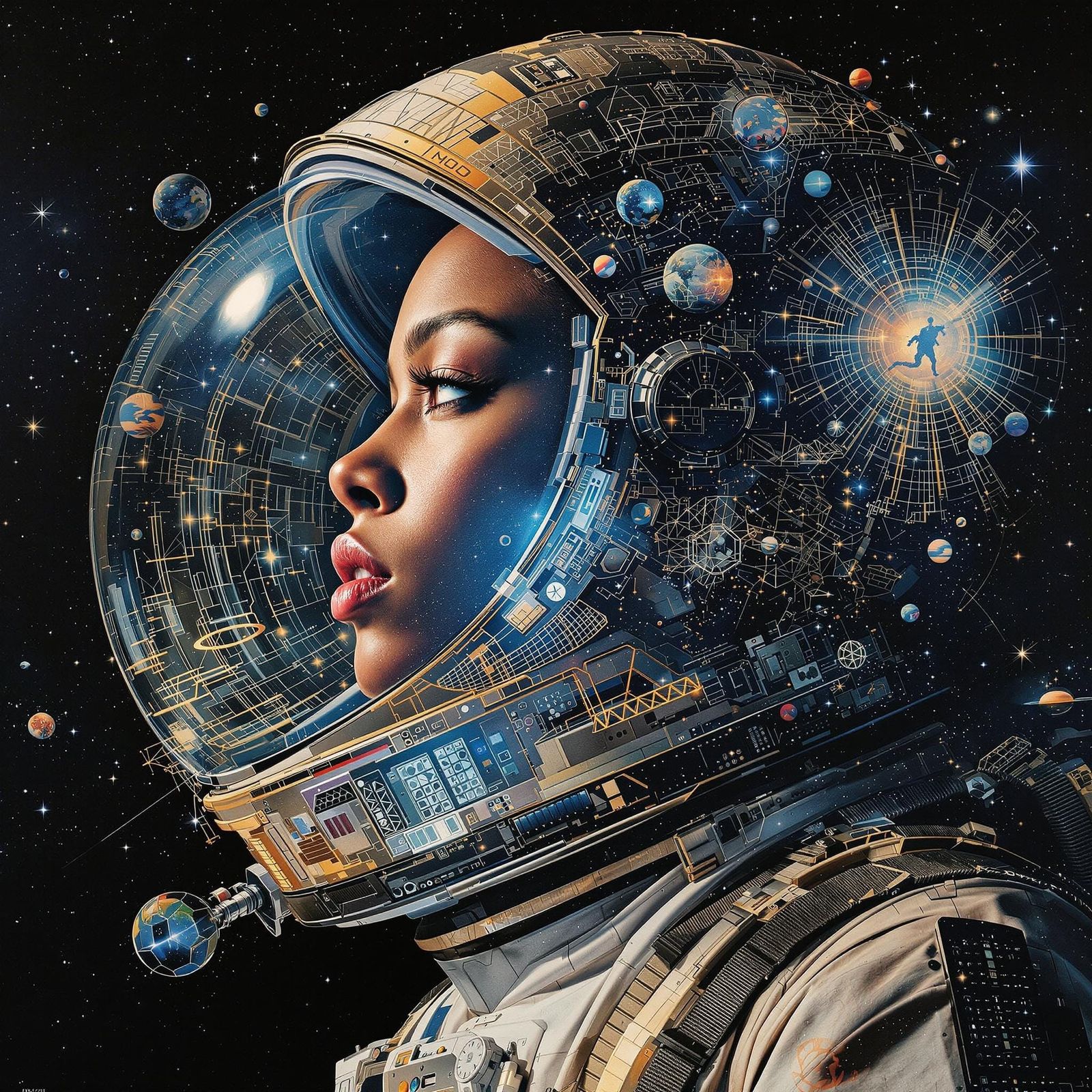 Cosmic Dystopian Astronaut in Pyrography Style