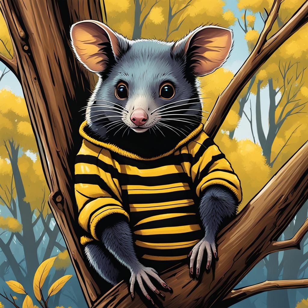 Brushtail Possum in Striped Pullover: Comic Book Art