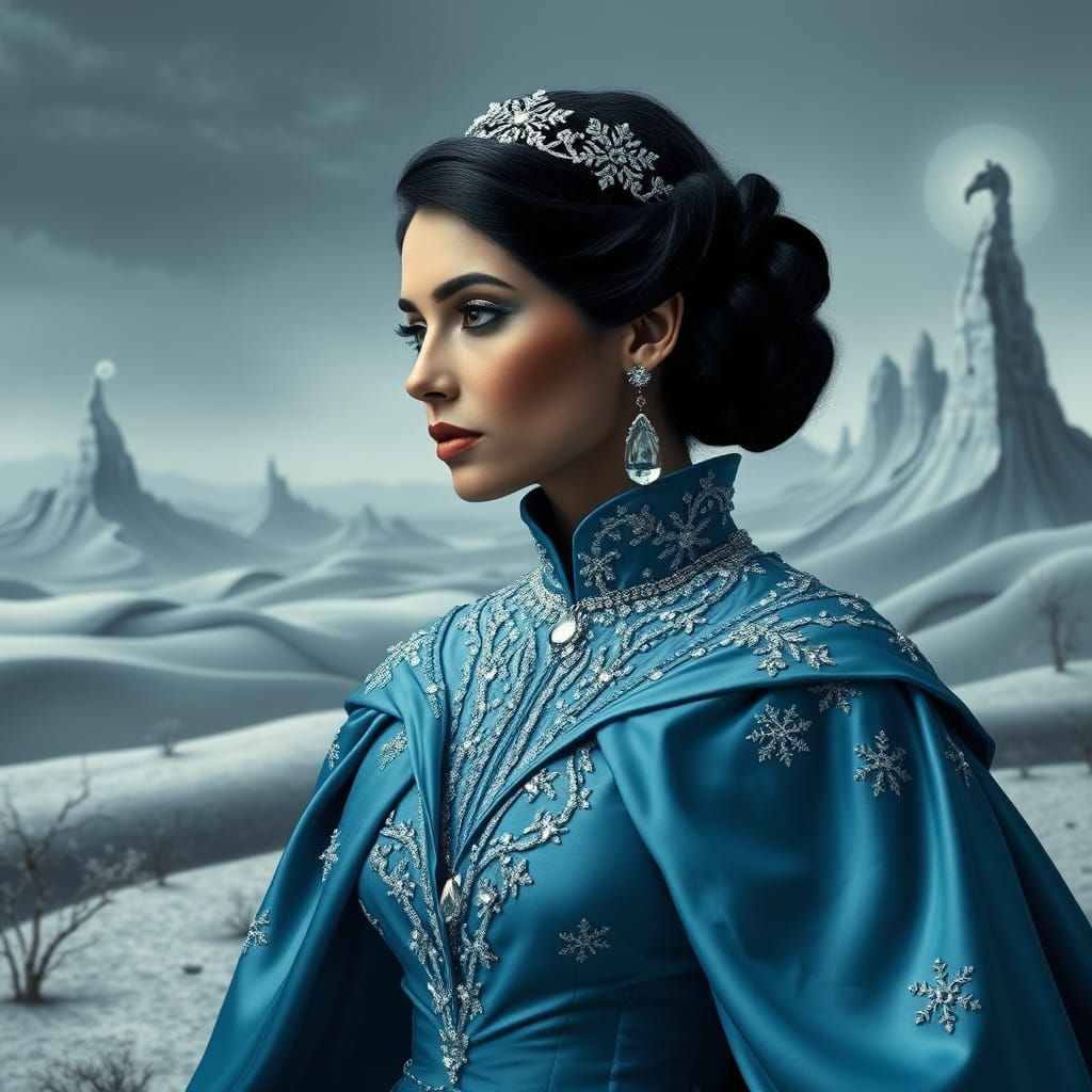 Regal Woman in Icy Elegance